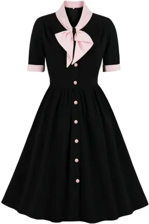 1950s Dresses for Women Vintage Rockabilly Retro Short Sleeve Tie Midi Dress Cocktail Party Evening Prom Gown