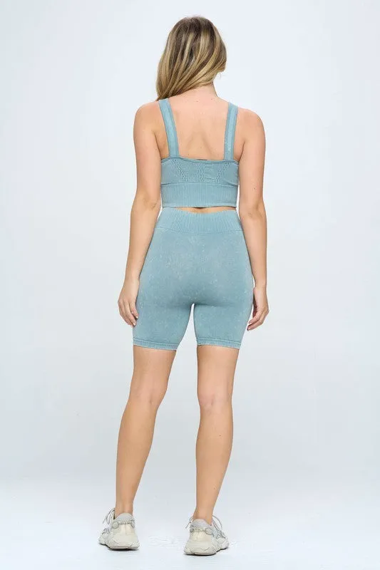 (2 Color Options) Gym Goals Mineral Wash Biker Shorts Set