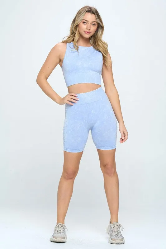 (2 Color Options) Gym Goals Mineral Wash Biker Shorts Set