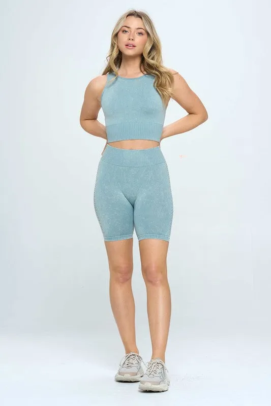 (2 Color Options) Gym Goals Mineral Wash Biker Shorts Set