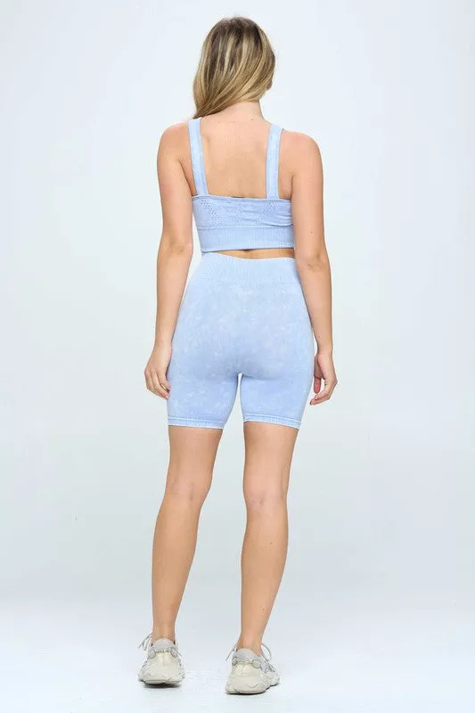 (2 Color Options) Gym Goals Mineral Wash Biker Shorts Set