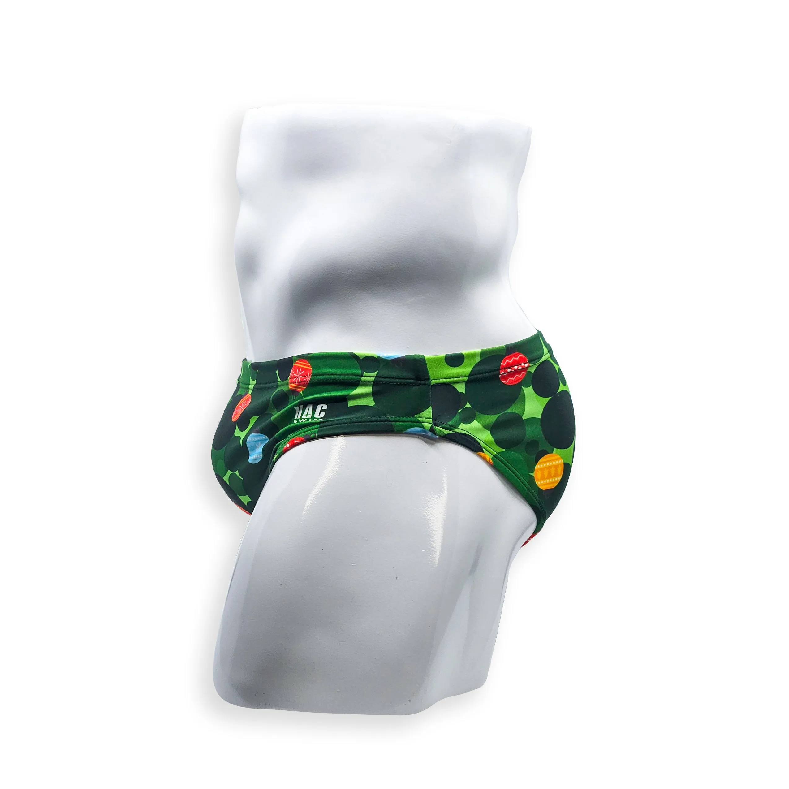 2 Inch Flat Front Swim Brief - Green Christmas Balls