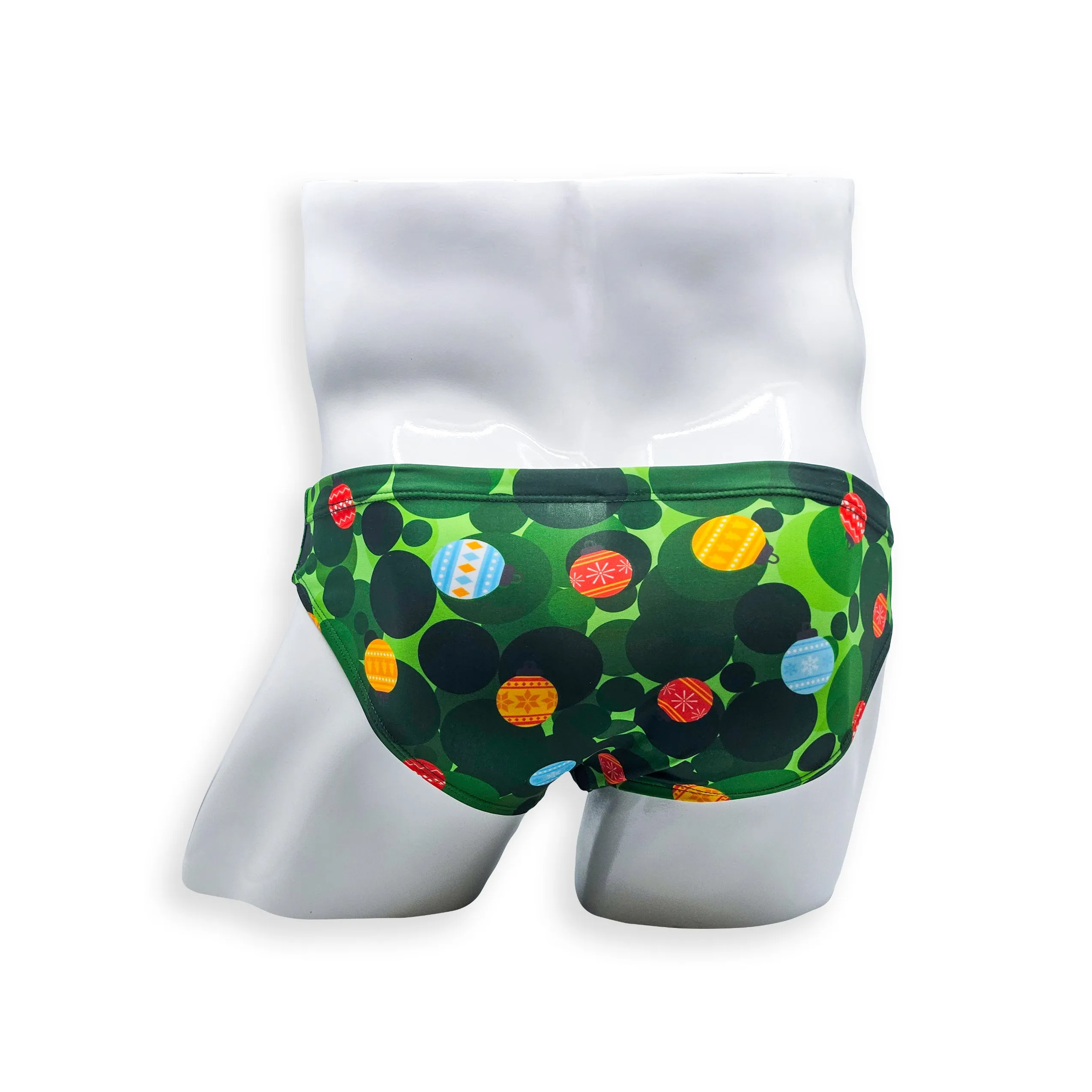 2 Inch Flat Front Swim Brief - Green Christmas Balls