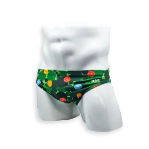 2 Inch Flat Front Swim Brief - Green Christmas Balls