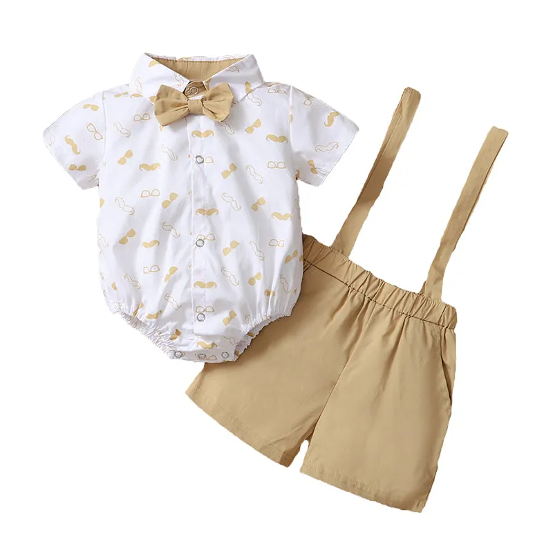 2 Pieces Set Baby Boys Bow Print Rompers Wholesale 221214182