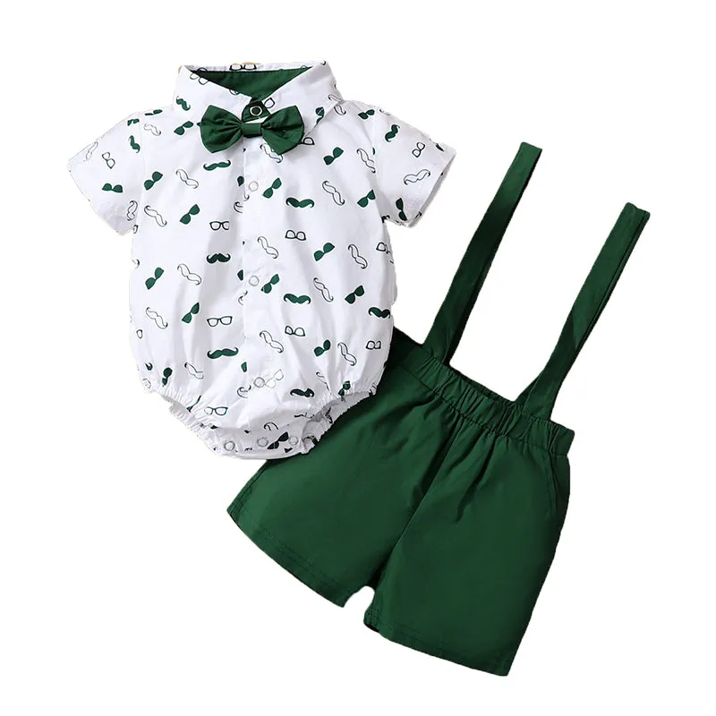 2 Pieces Set Baby Boys Bow Print Rompers Wholesale 221214182