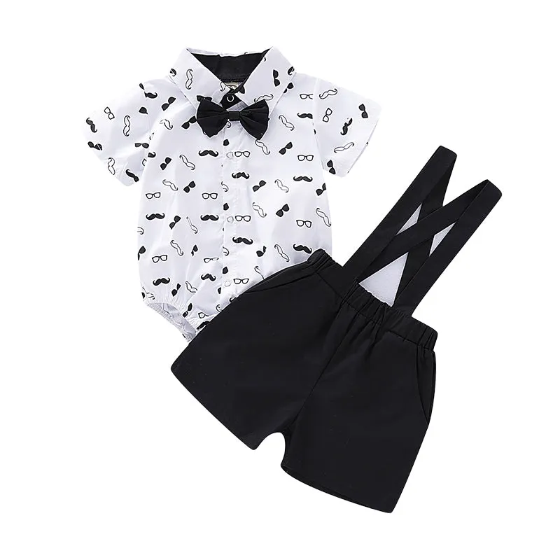 2 Pieces Set Baby Boys Bow Print Rompers Wholesale 221214182