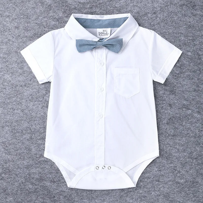 2 Pieces Set Baby Boys Solid Color Bow Rompers Wholesale 23030305