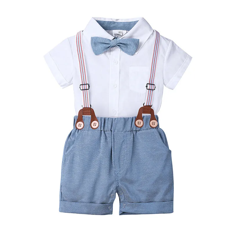 2 Pieces Set Baby Boys Solid Color Bow Rompers Wholesale 23030305