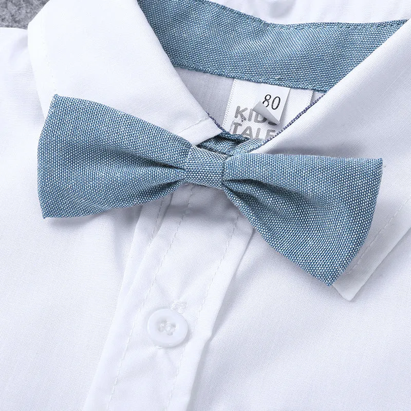 2 Pieces Set Baby Boys Solid Color Bow Rompers Wholesale 23030305