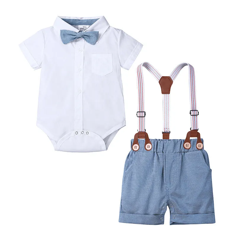 2 Pieces Set Baby Boys Solid Color Bow Rompers Wholesale 23030305