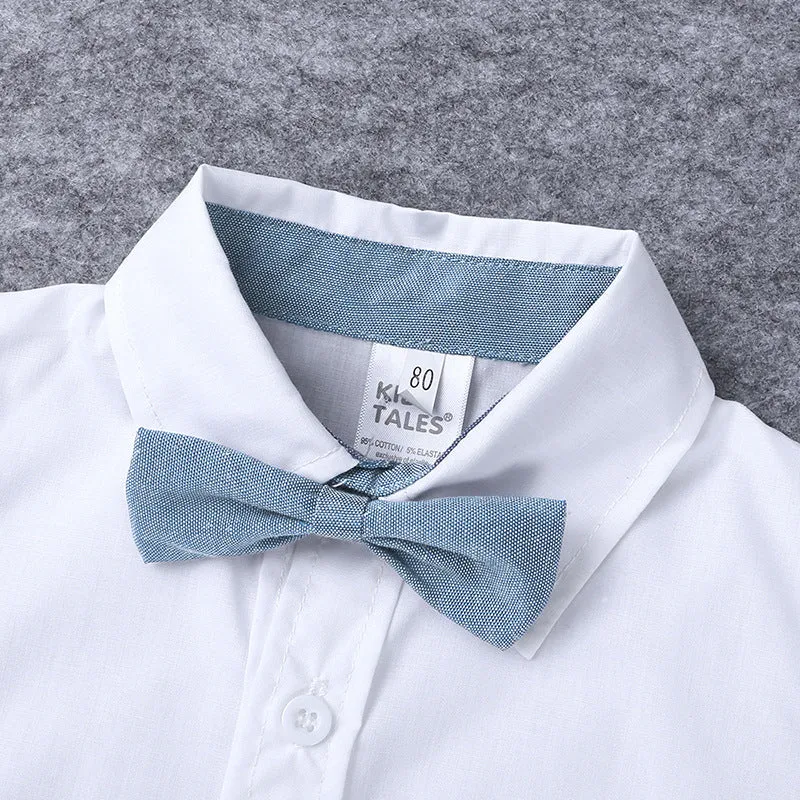 2 Pieces Set Baby Boys Solid Color Bow Rompers Wholesale 23030305