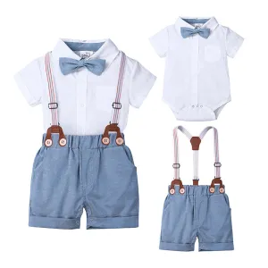 2 Pieces Set Baby Boys Solid Color Bow Rompers Wholesale 23030305
