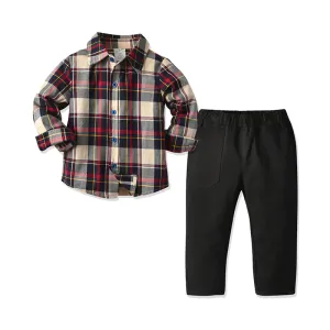 2 Pieces Set Baby Kid Boys Birthday Party Checked Shirts And Solid Color Pants Wholesale 21110938