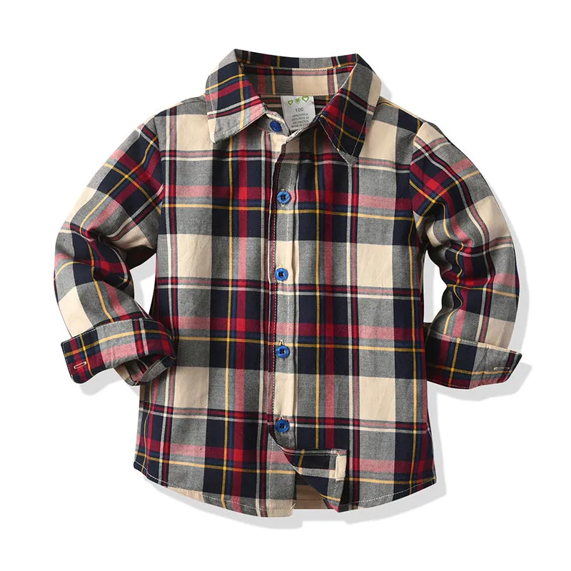 2 Pieces Set Baby Kid Boys Birthday Party Checked Shirts And Solid Color Pants Wholesale 21110938