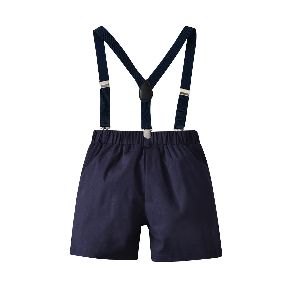 2 Pieces Set Baby Kid Boys Birthday Party Color-blocking Bow Shirts And Solid Color Rompers Wholesale 220531518