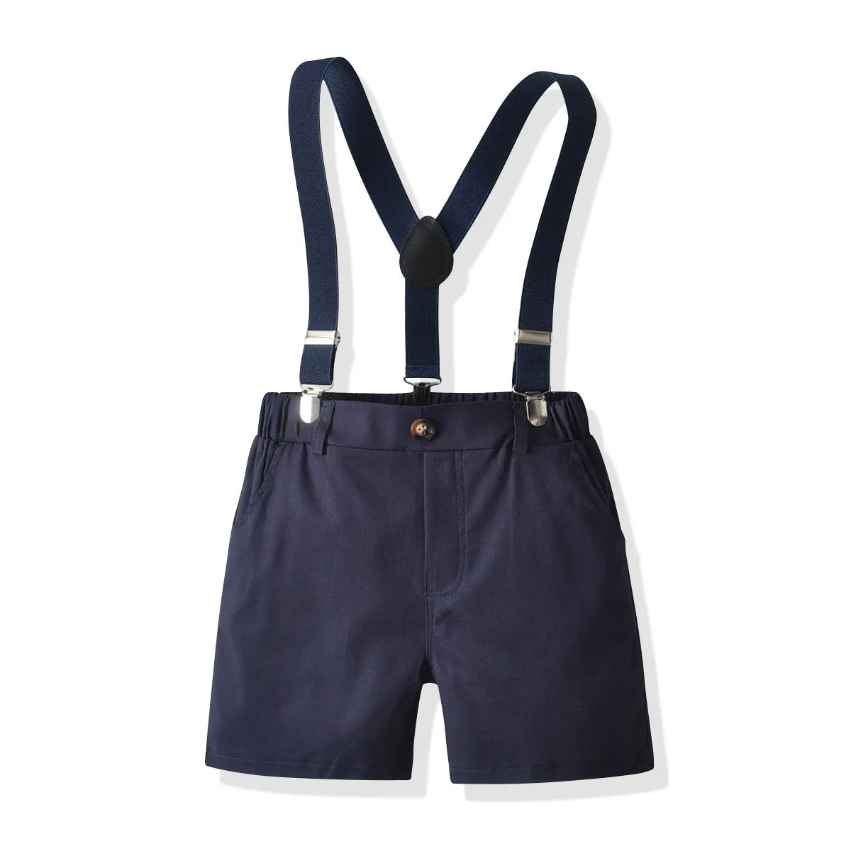 2 Pieces Set Baby Kid Boys Birthday Party Color-blocking Bow Shirts And Solid Color Rompers Wholesale 220531518