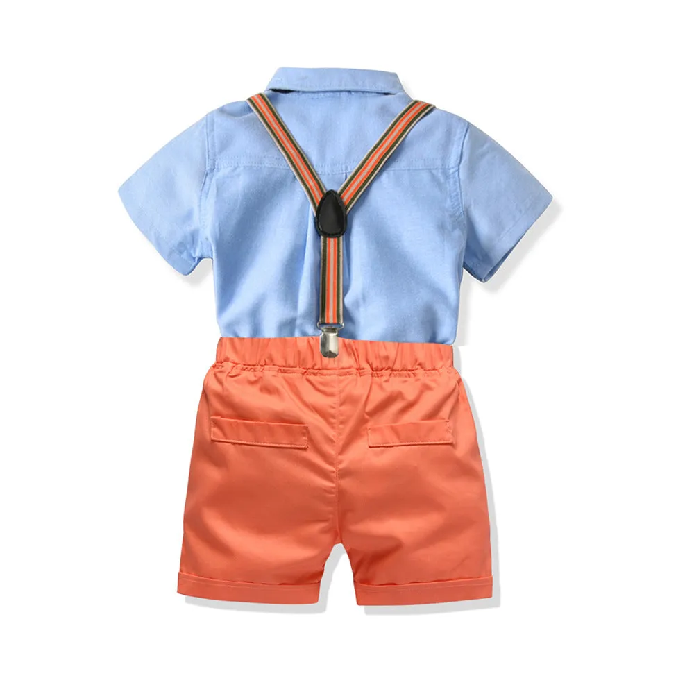 2 Pieces Set Baby Kid Boys Birthday Solid Color Bow Shirts And Rompers Wholesale 221214117