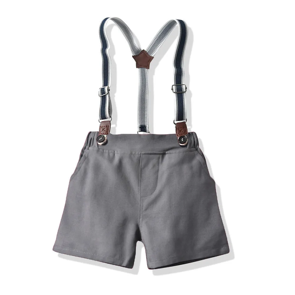 2 Pieces Set Baby Kid Boys Birthday Solid Color Bow Shirts And Rompers Wholesale 221214141