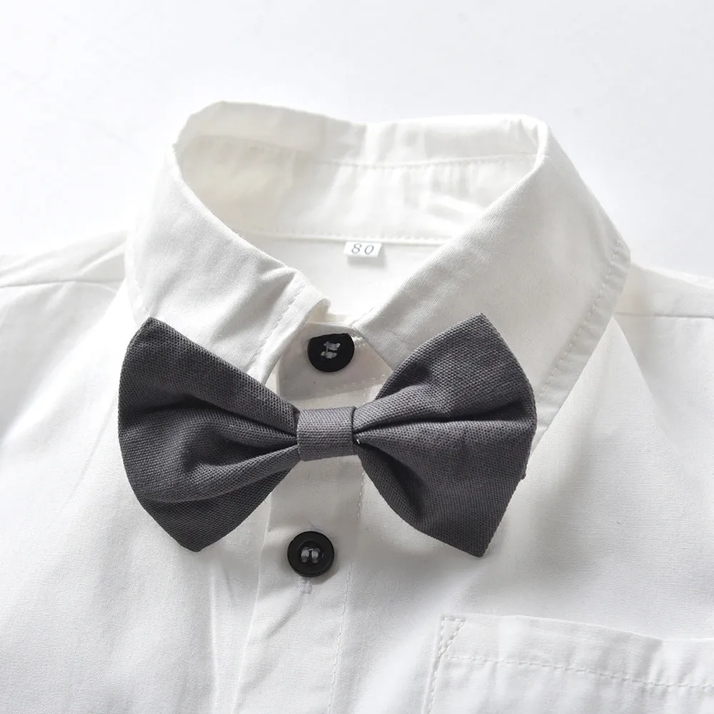 2 Pieces Set Baby Kid Boys Birthday Solid Color Bow Shirts And Rompers Wholesale 221214141
