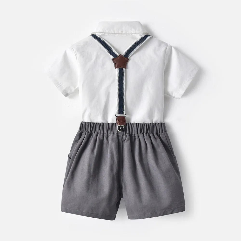 2 Pieces Set Baby Kid Boys Birthday Solid Color Bow Shirts And Rompers Wholesale 221214141