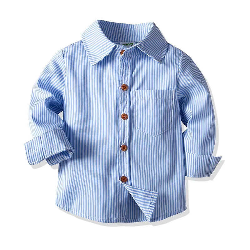 2 Pieces Set Baby Kid Boys Dressy Striped Shirts And Solid Color Jumpsuits Wholesale 21110987
