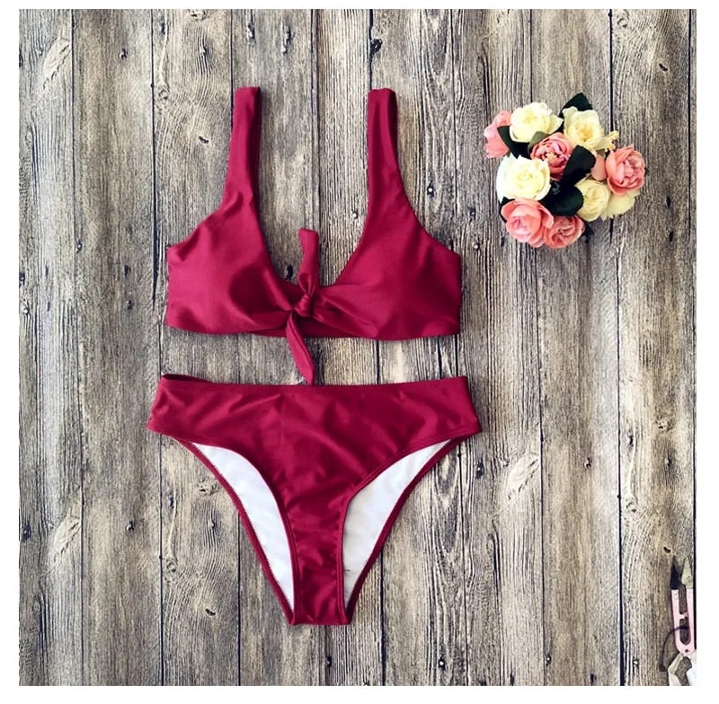 2019 V neckline High Waist Push Up Bikini Set