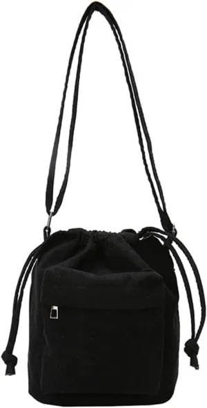2023 Drawstring Bucket Bags Simple Fashion Bag Crossbody Bag Corduroy Shoulder Bag Versatile Travel Bag for Women Girl