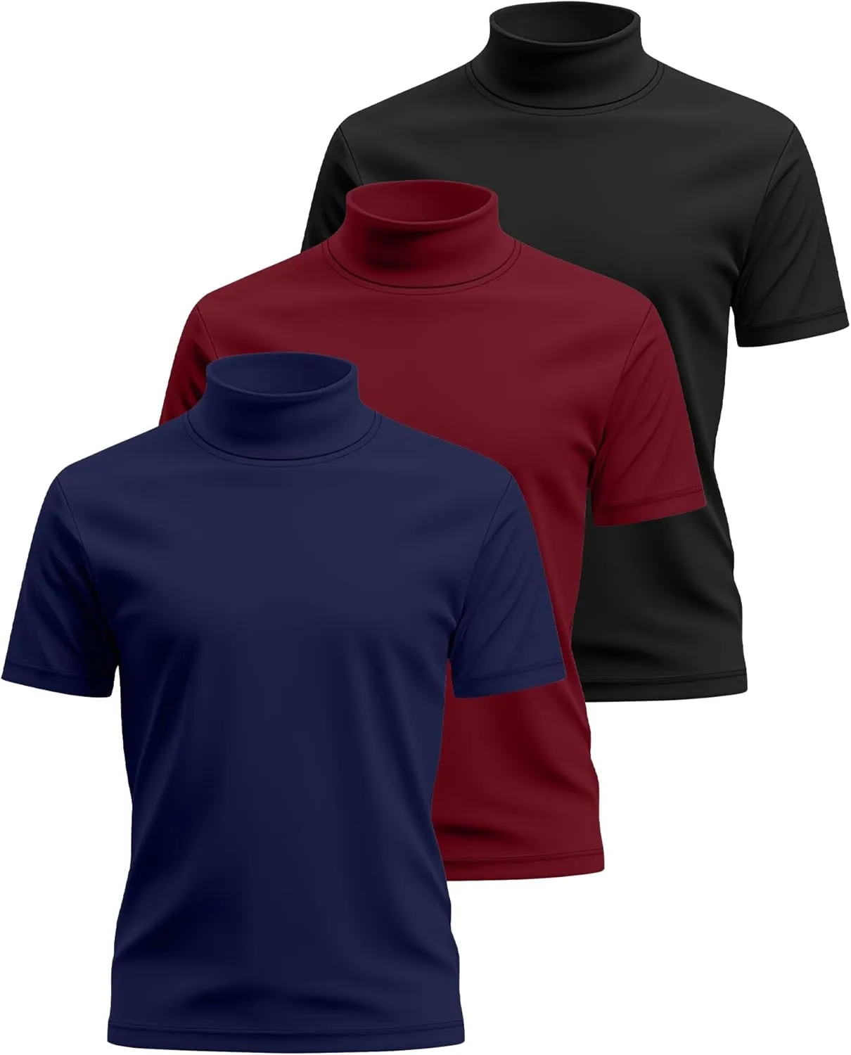 3 Pack Men's Turtleneck T Shirts, Cotton Short Sleeve Mock Neck Undershirt Summer Casual Basic Pullover Tops
