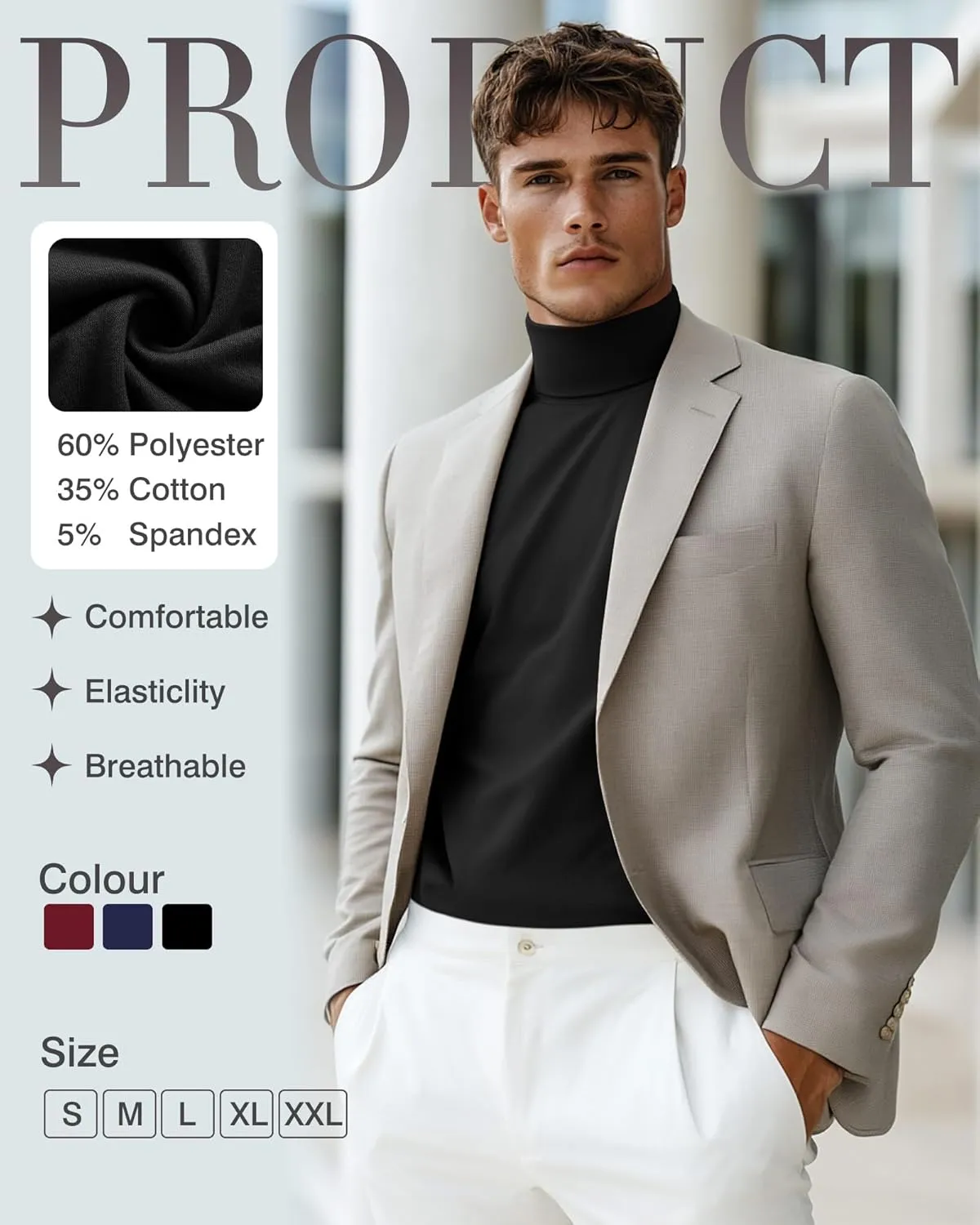 3 Pack Men's Turtleneck T Shirts, Cotton Short Sleeve Mock Neck Undershirt Summer Casual Basic Pullover Tops