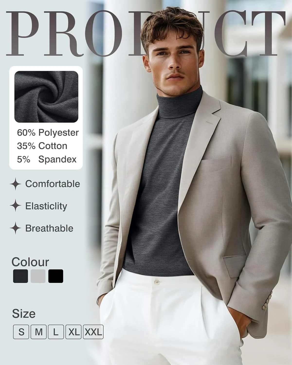 3 Pack Men's Turtleneck T Shirts, Cotton Short Sleeve Mock Neck Undershirt Summer Casual Basic Pullover Tops