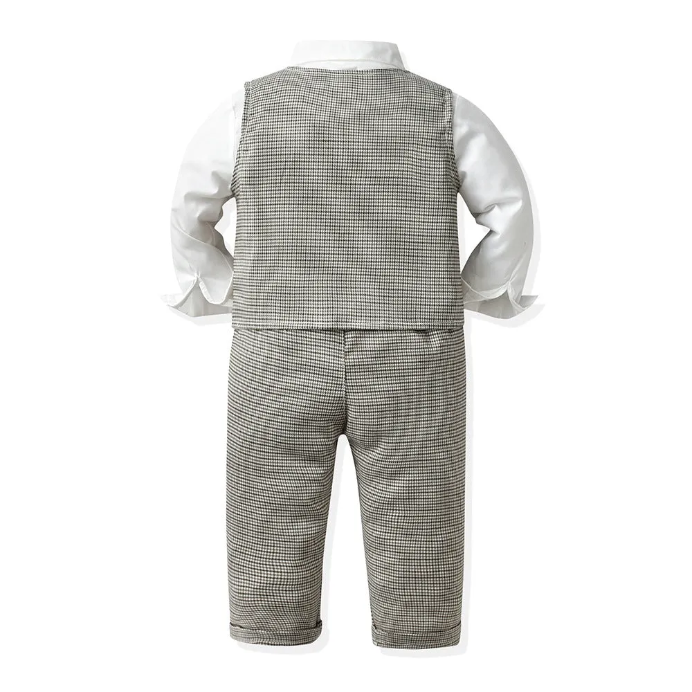3 Pieces Set Baby Kid Boys Birthday Party Bow Shirts Checked Vests Waistcoats And Pants Wholesale 220916530