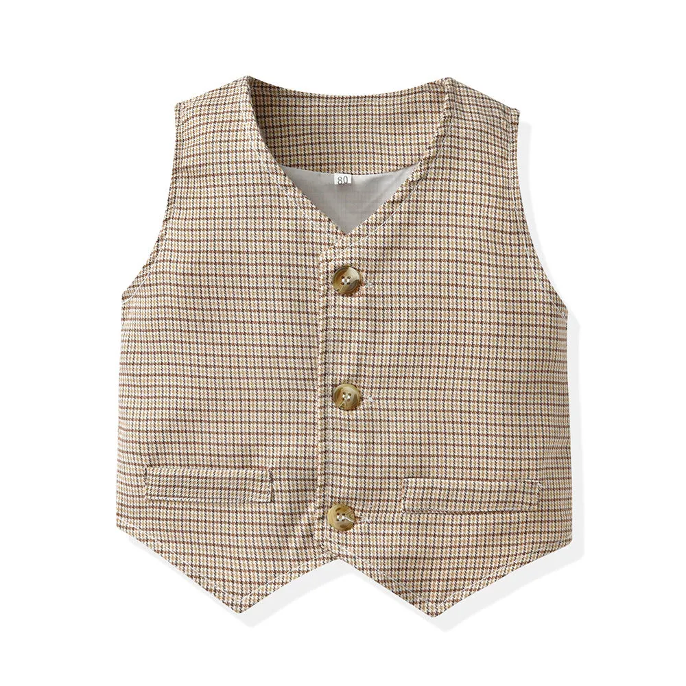 3 Pieces Set Baby Kid Boys Birthday Party Bow Shirts Checked Vests Waistcoats And Pants Wholesale 220916530