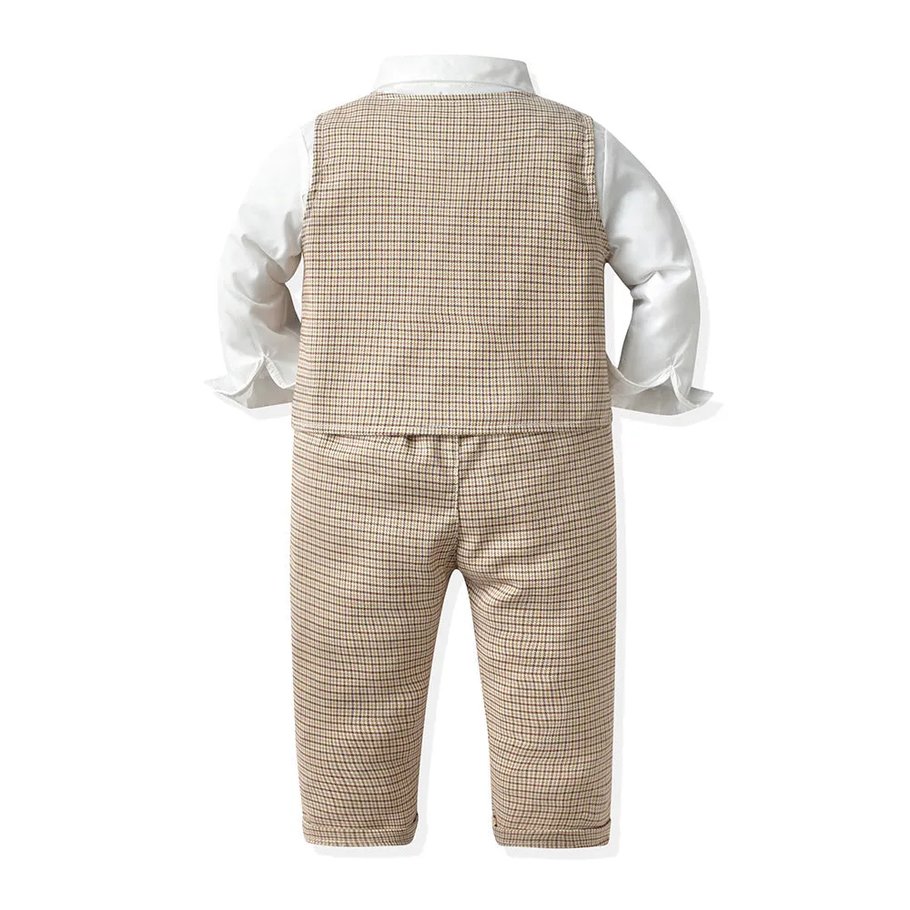 3 Pieces Set Baby Kid Boys Birthday Party Bow Shirts Checked Vests Waistcoats And Pants Wholesale 220916530