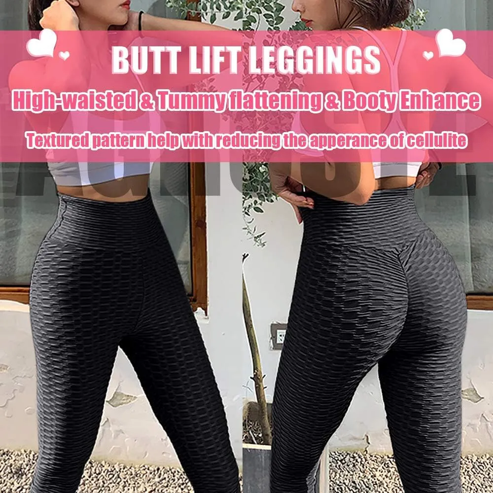 A AGROSTE Women's High Waist Yoga Pants Tummy Control Workout Ruched Butt Lifting Stretchy Leggings Textured Booty Tights