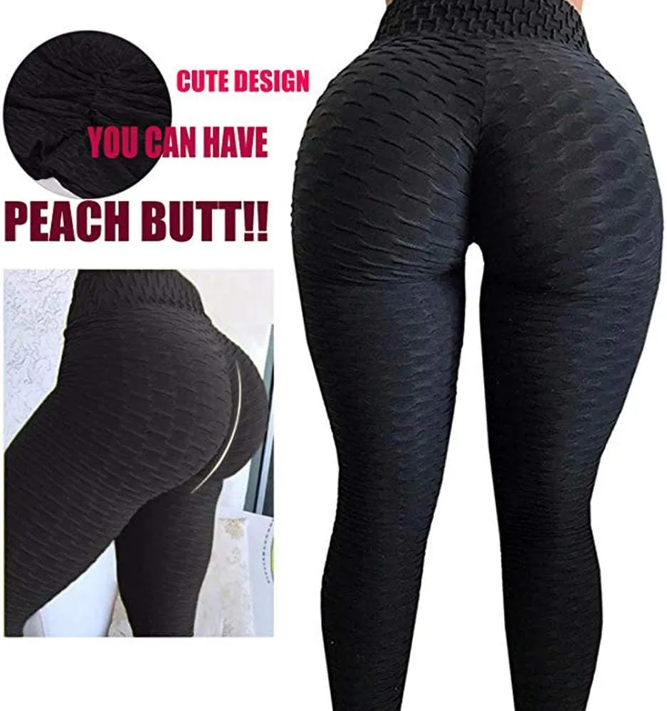 A AGROSTE Women's High Waist Yoga Pants Tummy Control Workout Ruched Butt Lifting Stretchy Leggings Textured Booty Tights