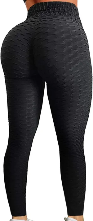 A AGROSTE Women's High Waist Yoga Pants Tummy Control Workout Ruched Butt Lifting Stretchy Leggings Textured Booty Tights