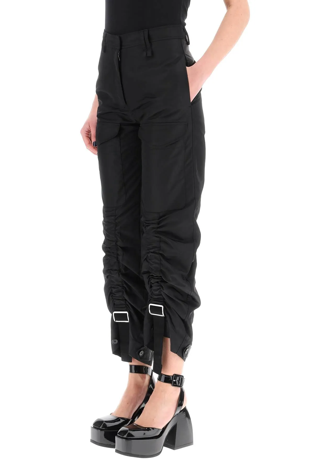 adjustable satin cargo pants
