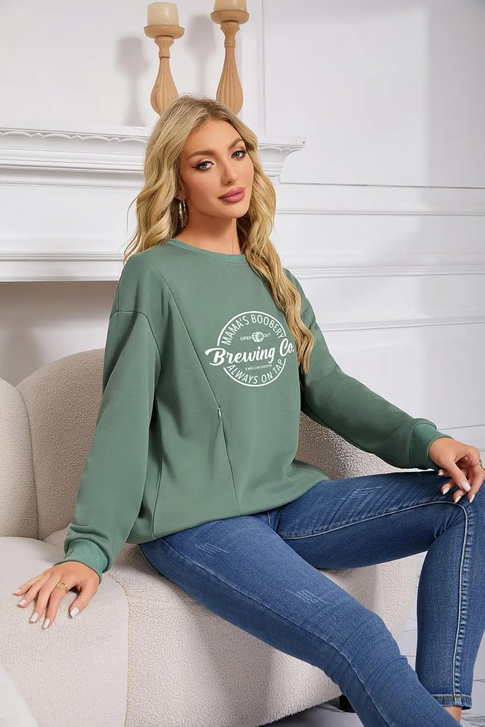 AEARGIV Women Causal Maternity Nursing Sweatshirt Comfort Friendly Zip Breastfeeding Pullover Tops Mama's Boobery Sweater