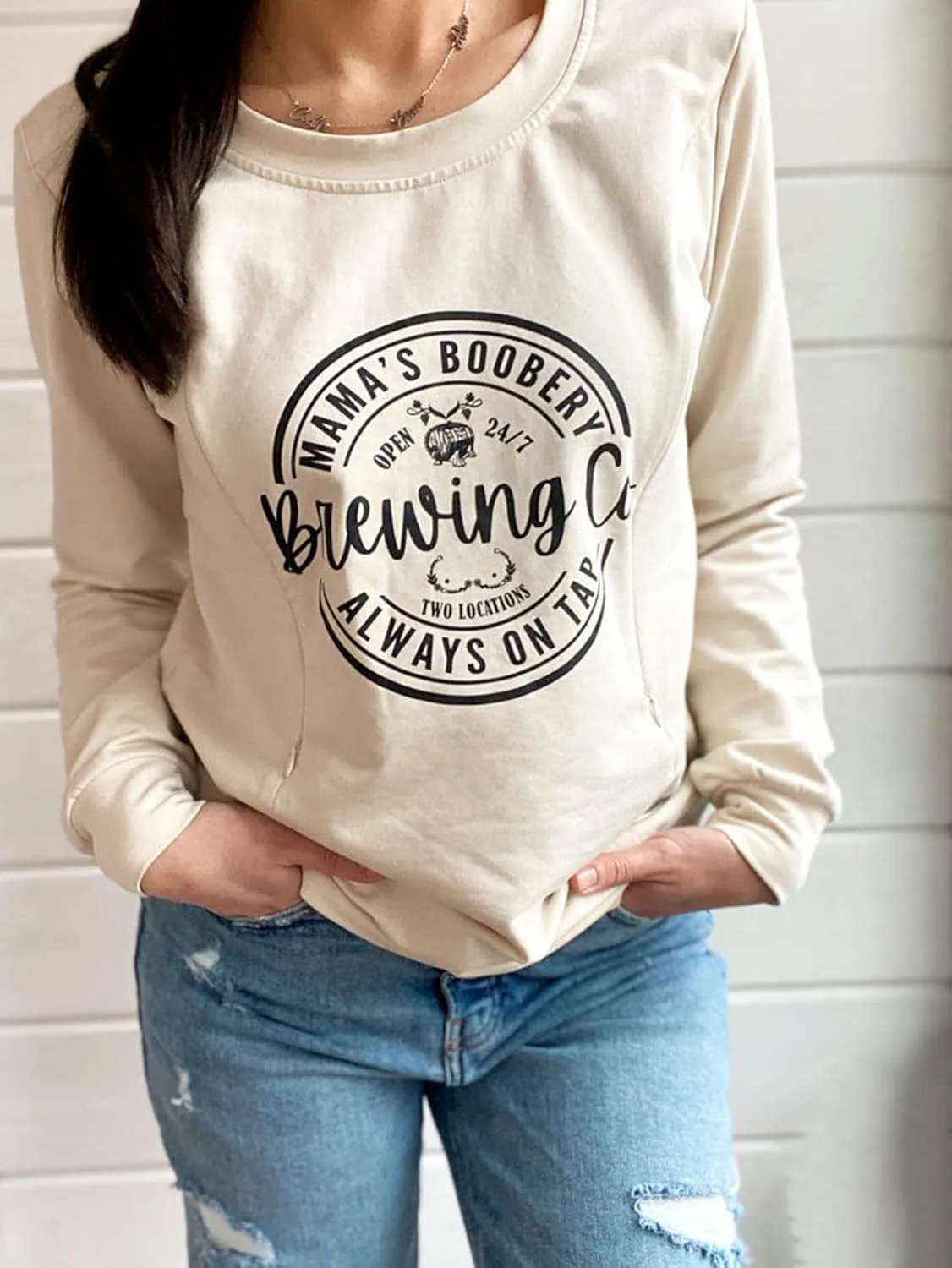 AEARGIV Women Causal Maternity Nursing Sweatshirt Comfort Friendly Zip Breastfeeding Pullover Tops Mama's Boobery Sweater
