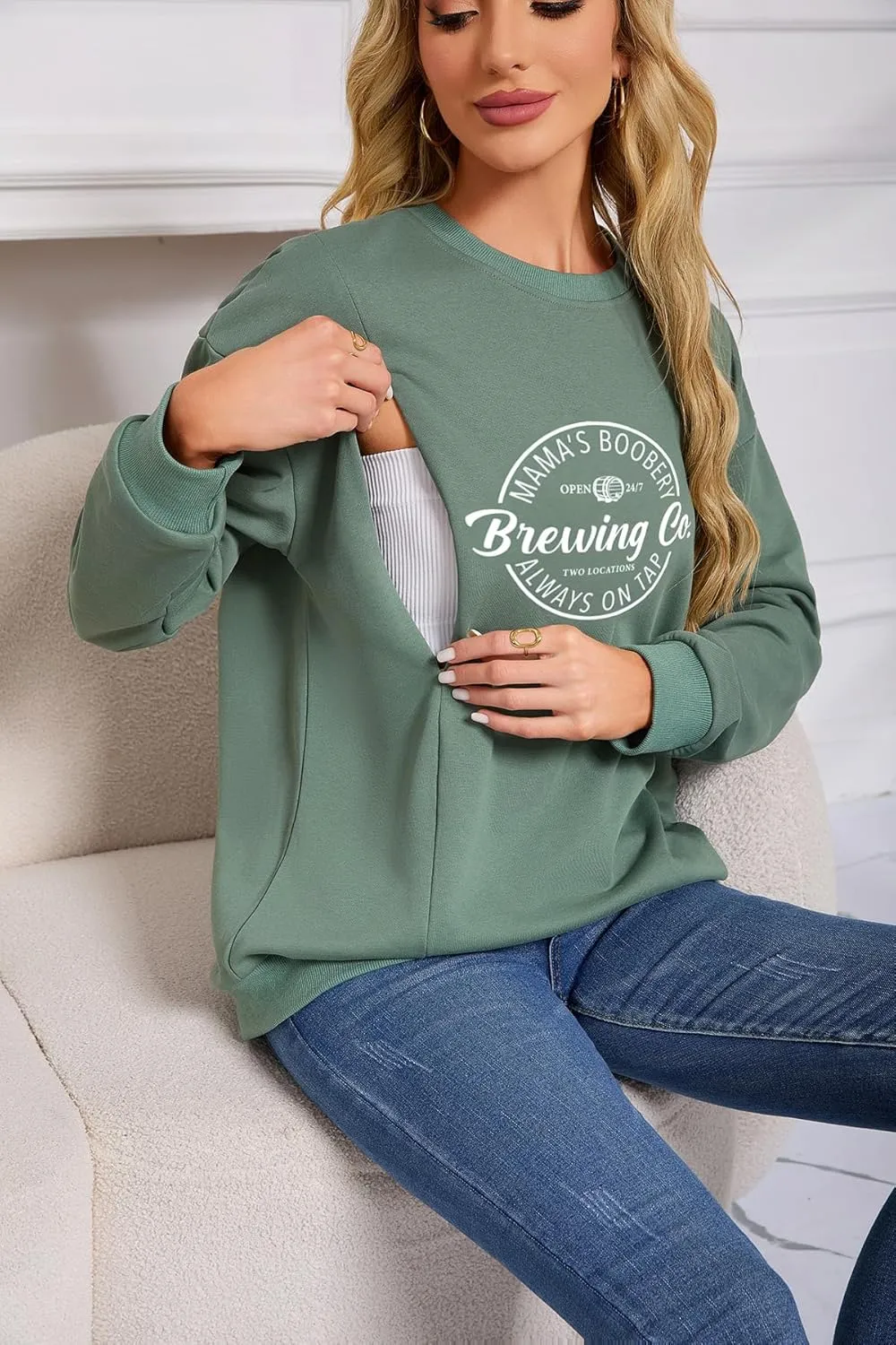 AEARGIV Women Causal Maternity Nursing Sweatshirt Comfort Friendly Zip Breastfeeding Pullover Tops Mama's Boobery Sweater