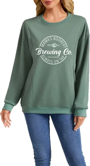 AEARGIV Women Causal Maternity Nursing Sweatshirt Comfort Friendly Zip Breastfeeding Pullover Tops Mama's Boobery Sweater