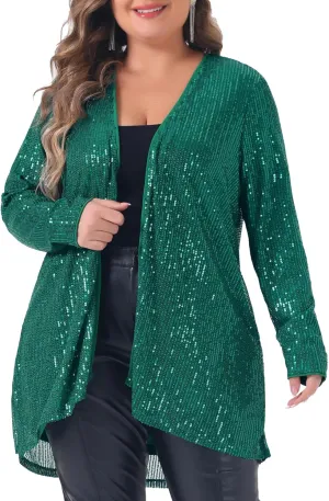 Agnes Orinda Plus Size Sequin Cardigans for Sparkly Long Sleeve Open Front Outerwear Coat Shimmer Glitter Jackets