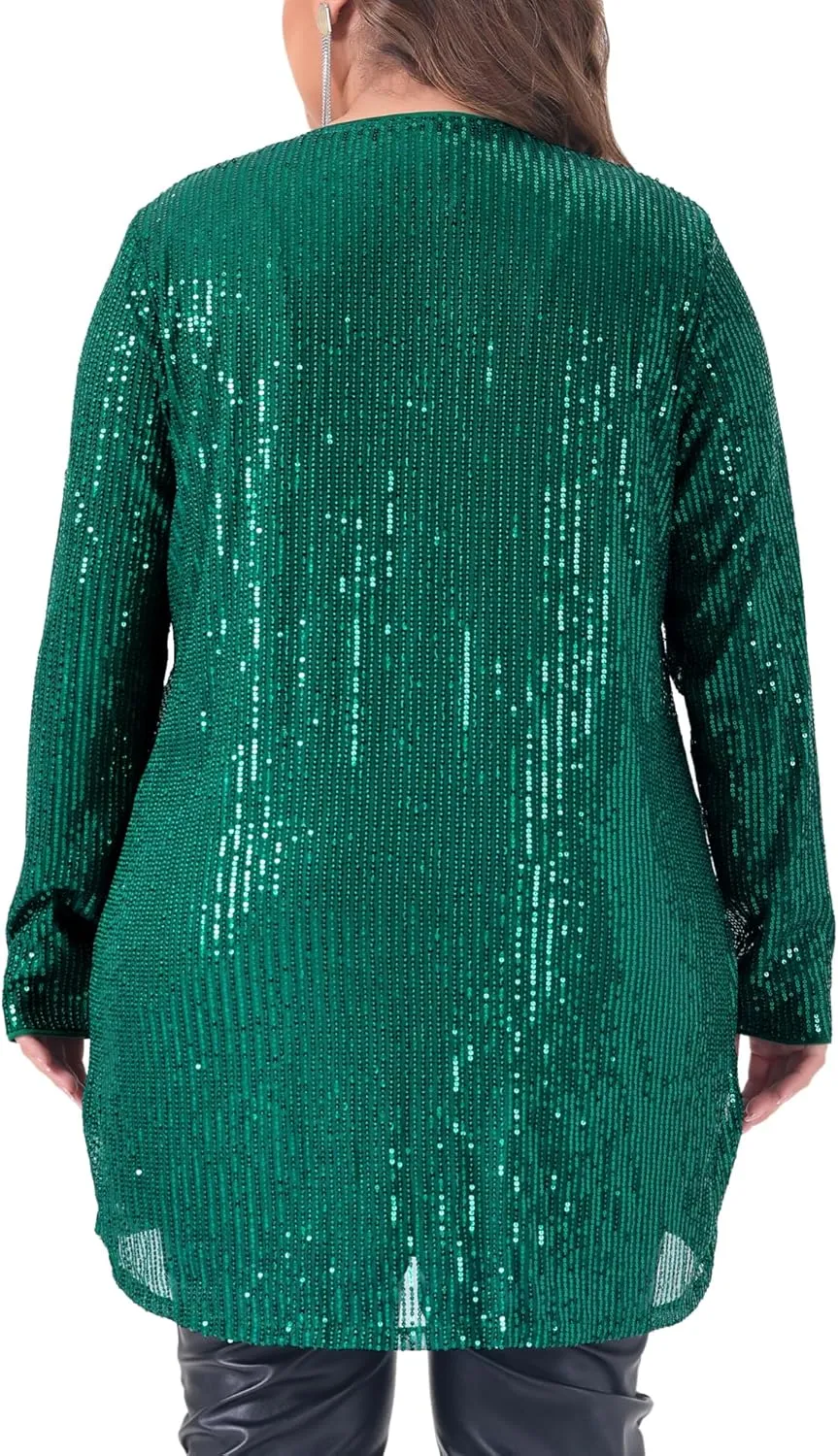 Agnes Orinda Plus Size Sequin Cardigans for Sparkly Long Sleeve Open Front Outerwear Coat Shimmer Glitter Jackets