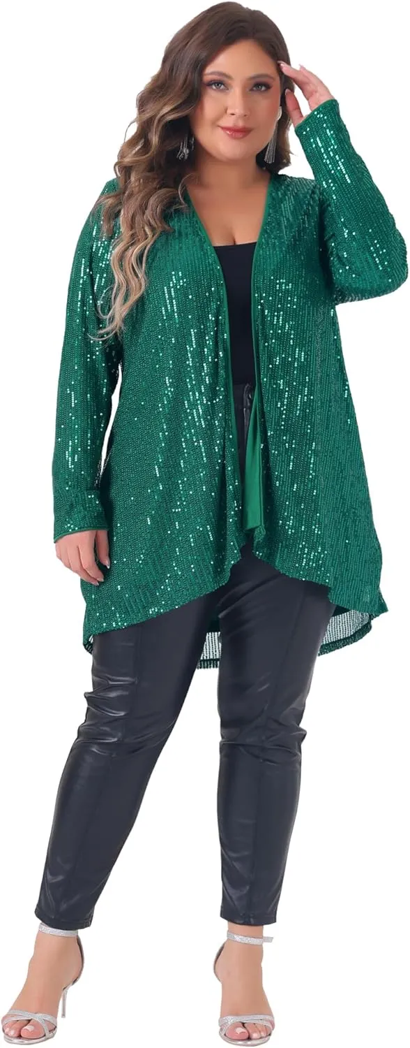 Agnes Orinda Plus Size Sequin Cardigans for Sparkly Long Sleeve Open Front Outerwear Coat Shimmer Glitter Jackets