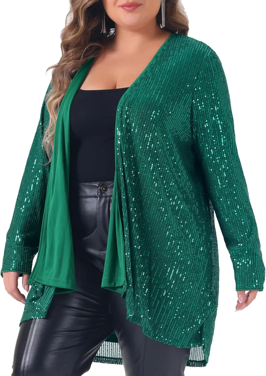 Agnes Orinda Plus Size Sequin Cardigans for Sparkly Long Sleeve Open Front Outerwear Coat Shimmer Glitter Jackets