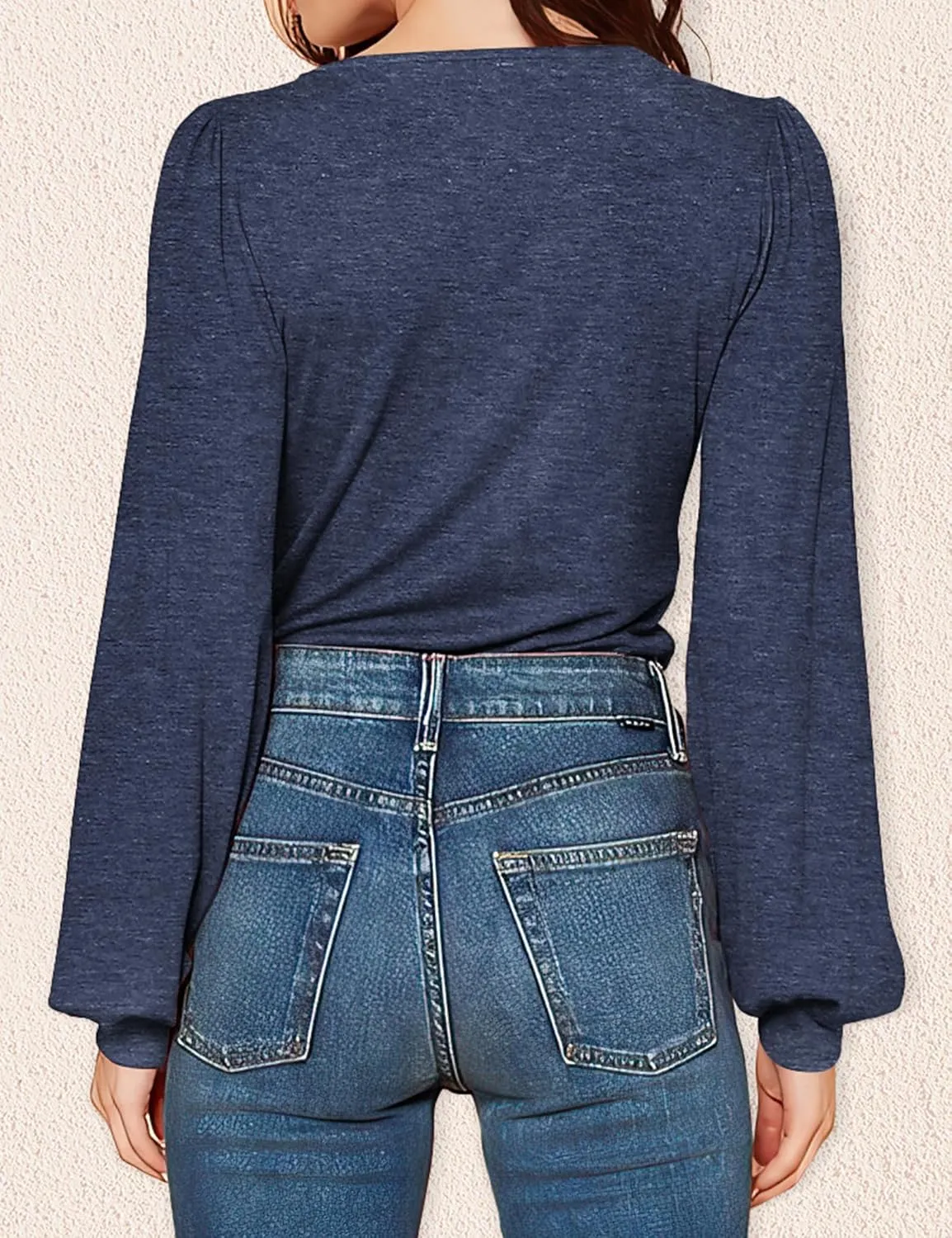 Agnes Urban Womens V Neck Long Sleeve Tops Dressy Casual Fall Shirts Puff Sleeve Loose Tunic Trendy Tops Blouses
