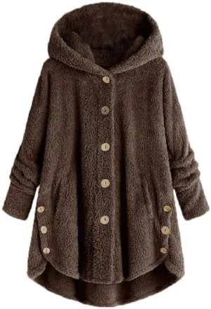 Akivide Womens Long Fleece Sherpa Hoodie Winter Warm Fuzzy Jacket Coats Outerwear with Pocket Plus Size