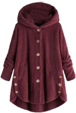 Akivide Womens Long Fleece Sherpa Hoodie Winter Warm Fuzzy Jacket Coats Outerwear with Pocket Plus Size