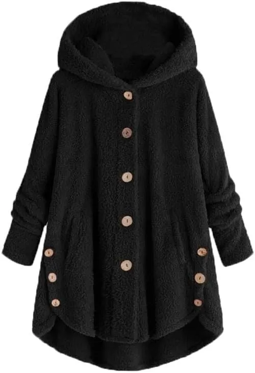 Akivide Womens Long Fleece Sherpa Hoodie Winter Warm Fuzzy Jacket Coats Outerwear with Pocket Plus Size